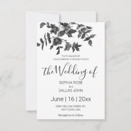 Elegant minimalistisk modern svart vit vildblommor inbjudningar