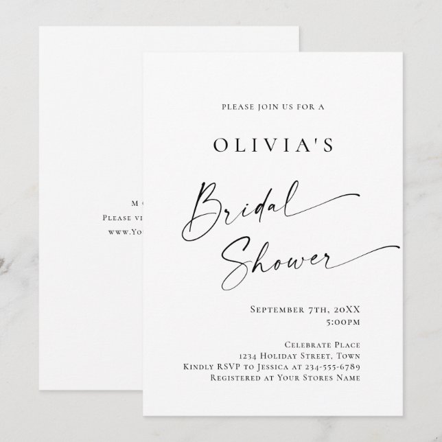 Elegant Minimalistisk Möhippa för calligrafi Inbjudningar (Fram/baksida)