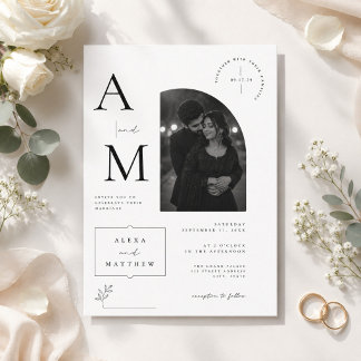 Elegant minimalistisk monogram bröllop med foto inbjudningar