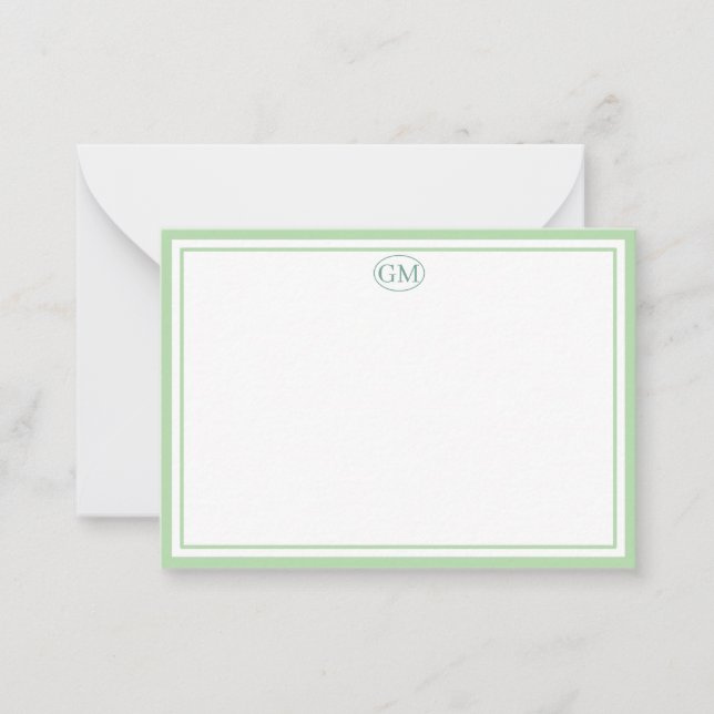 Elegant minimalistisk monogram grön dubbelkant  anteckningskort (Framsida)