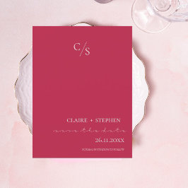 Elegant Minimalistisk monogram Magenta Bröllop Meddelande Vykort
