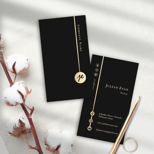 Elegant Minimalistisk monogram Modern Black och Gu Visitkort (Elegant Minimalist Monogram Modern Black and Gold Business Card)