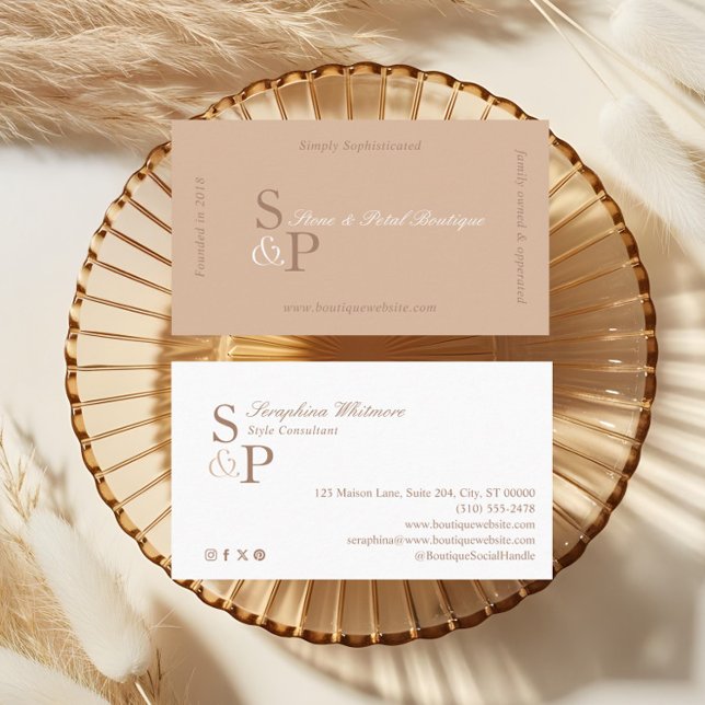 Elegant Minimalistisk Monogramlogotyp för Boutique Visitkort (Sleek Chic Minimal Elegant Boutique Monogram Logo Business Card)