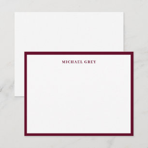 Elegant Minimalistisk Mörk Burgundy Namn Gräns pla Anteckningskort