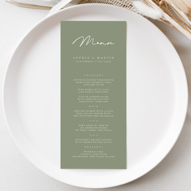 Elegant Minimalistisk Mörk Grått Olive Bröllop Men Meny (Skapare uppladdad)