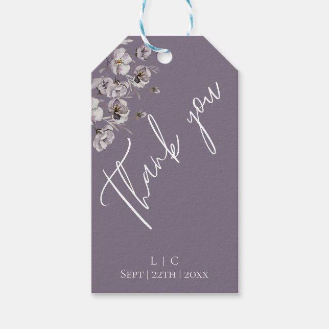 Elegant minimalistisk mörk lila vattenfärgTack Presentetikett (Framsidan)