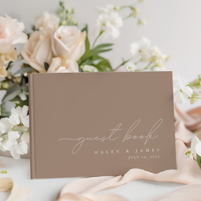 Elegant Minimalistisk Mörk Taupe Bröllop Guest Bok (Elegant Minimalist Dark Taupe Wedding Guest Book)