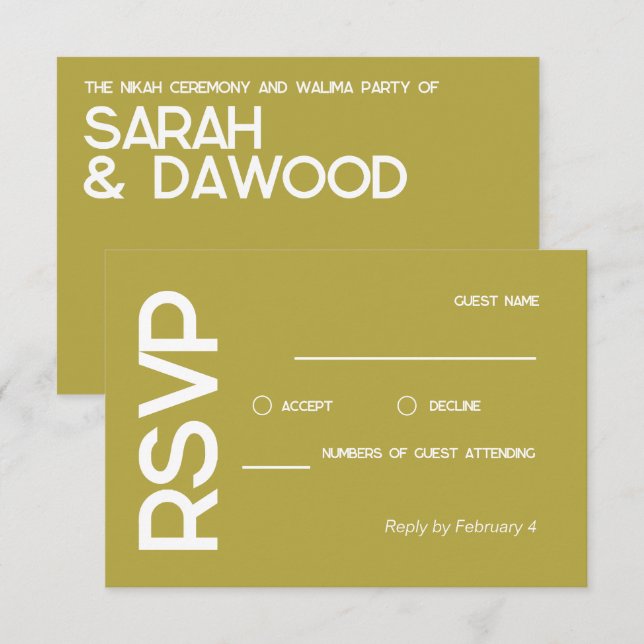 Elegant Minimalistisk muslimsk brasvit Bröllop OSA Kort (Fram/baksida)