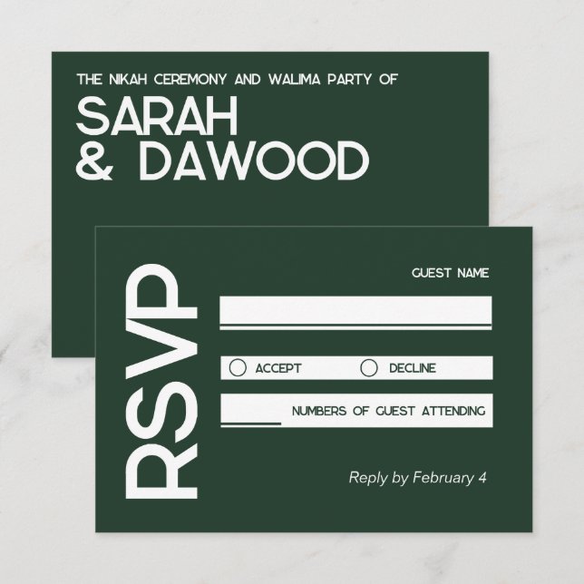 Elegant Minimalistisk muslimsk Grönt Vit Bröllop O OSA Kort (Fram/baksida)