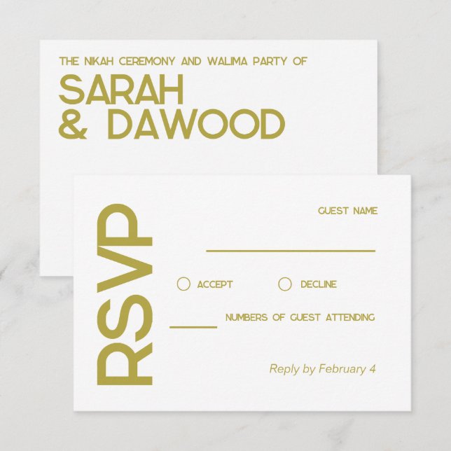 Elegant Minimalistisk muslimsk vit Bröllop OSA Kort (Fram/baksida)