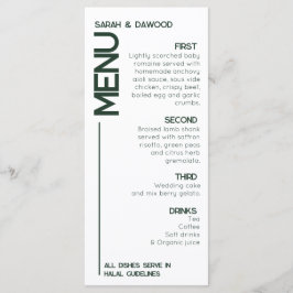 Elegant Minimalistisk muslimsk vit Grönt Bröllop Meny