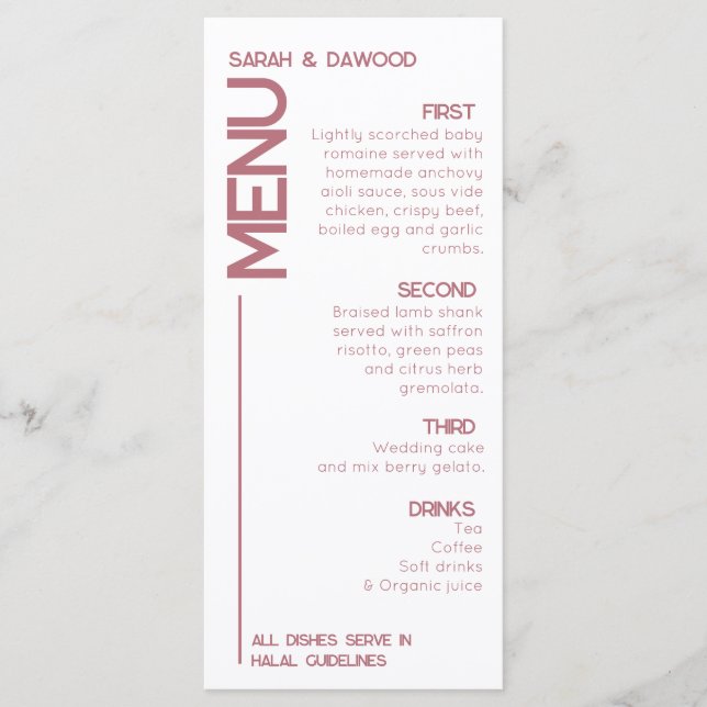 Elegant Minimalistisk muslimsk Vit ros Guld Bröllo Meny (Framsida)