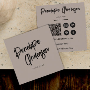 Elegant Minimalistisk Neutralt QR Code Boho Modern Fyrkantigt Visitkort