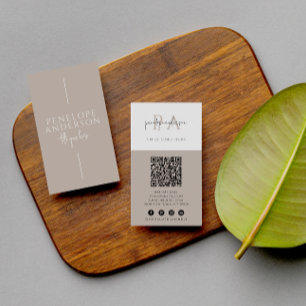 Elegant Minimalistisk Neutralt QR Code Boho Modern Visitkort