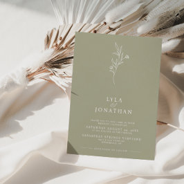 Elegant Minimalistisk Oliv grönt Blommigt Bröllop Inbjudningar