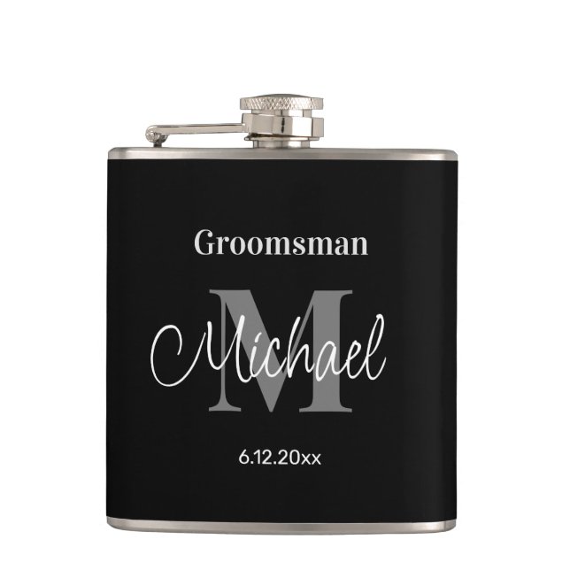 elegant minimalistisk personlig bröllesgäst svart fickplunta (Framsidan)
