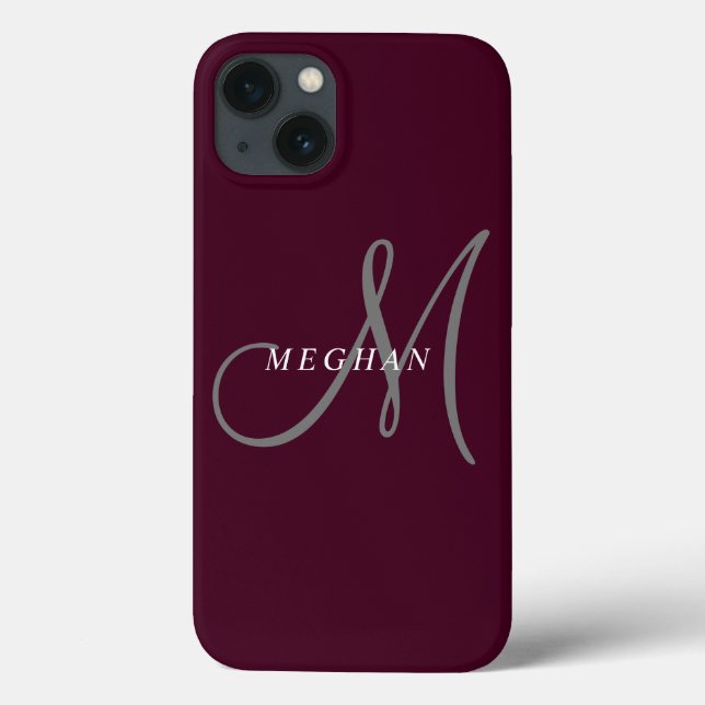 Elegant Minimalistisk platt burgundy monogrammad (Baksida)