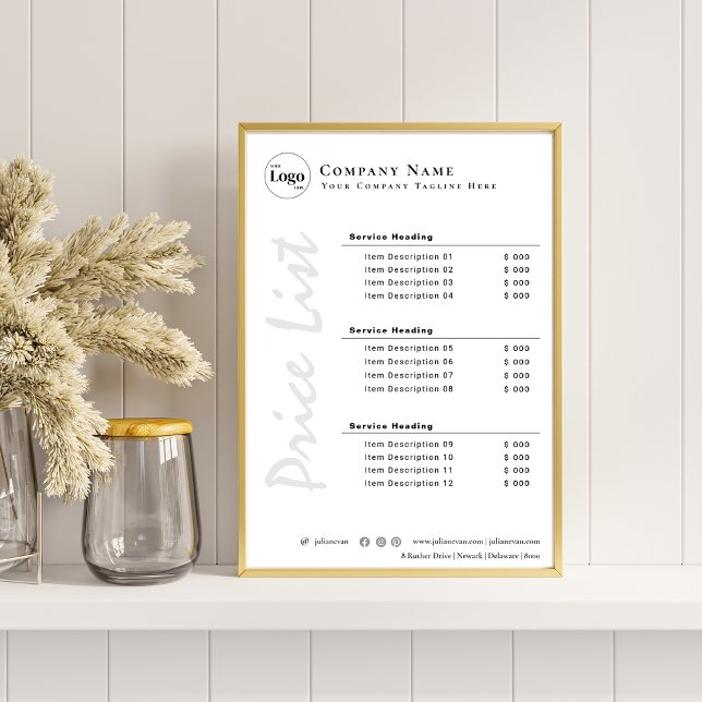 Elegant Minimalistisk Pris svartvit lista Poster (Elegant Minimalist black and White Price List Poster)