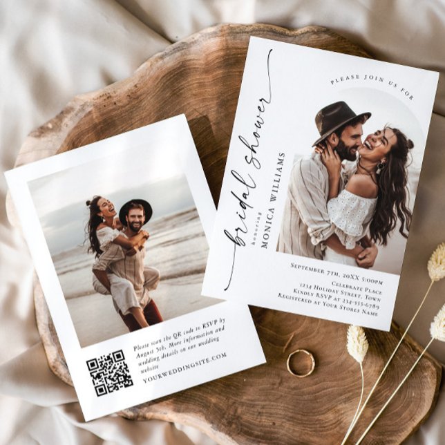 Elegant - Minimalistisk QR-kod 2-PHOTO-Möhippa Inbjudningar (Skapare uppladdad)