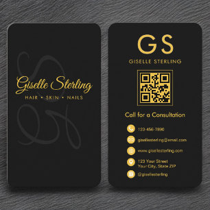 Elegant Minimalistisk QR-kod för svart Guld i Mono Visitkort