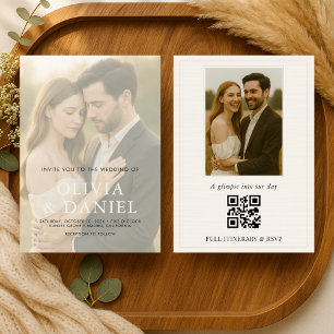 Elegant minimalistisk QR-kod foto bröllop Inbjudningar