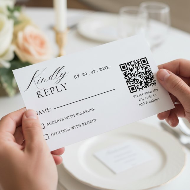 Elegant minimalistisk QR-kod RSVP bröllopskort OSA Kort (Skapare uppladdad)