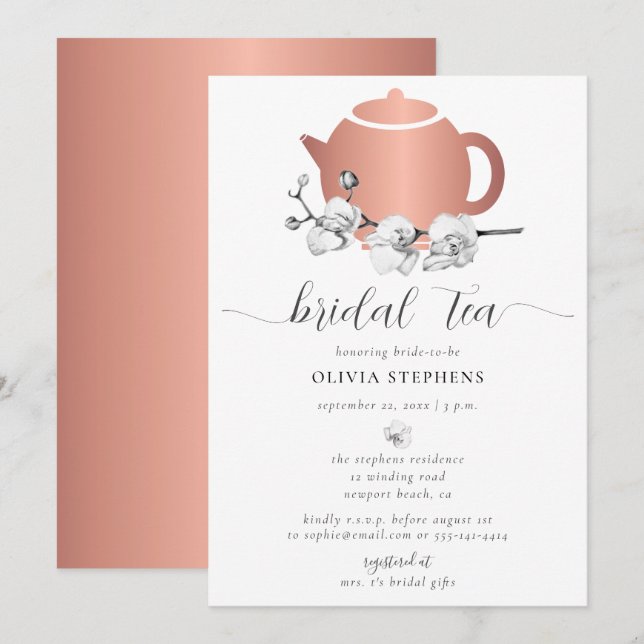 Elegant Minimalistisk Ro Guld Orchid Tea Möhippa T Inbjudningar (Fram/baksida)