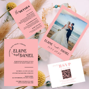 Elegant - minimalistisk rosa Foto Bröllop Inbjudningar