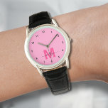 Elegant Minimalistisk Rosa Monogram Armbandsur<br><div class="desc">Personlig Monogram Baby Rosa och Hett Magenta Watch med enkla svarta nummer. I den här chicen blandas det klassiska stil med roligt, personlig. Den har en fetstilt rosa av magenta som inledning på en ljus rosa av baby (observera: rosan är ett slätt, plant färg utan shimmer), med enkla svarta siffror...</div>
