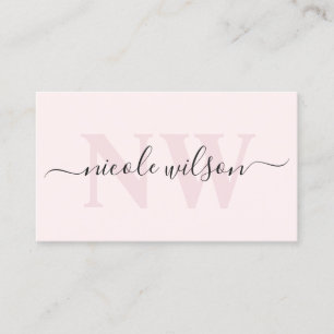 Elegant minimalistisk rosa monogram namn  visitkort