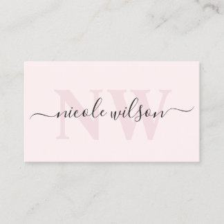 Elegant minimalistisk rosa monogram namn  visitkort