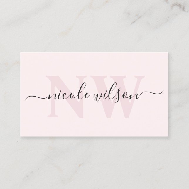 Elegant minimalistisk rosa monogram namn  visitkort (Framsida)