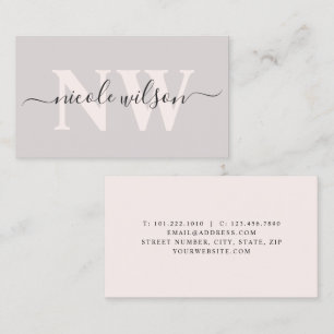 Elegant minimalistisk rosa monogram namn visitkort