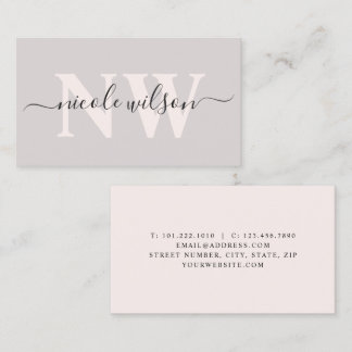 Elegant minimalistisk rosa monogram namn  visitkort