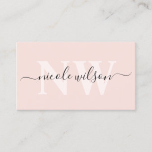 Elegant minimalistisk  rosa, monogram namn  visitkort