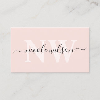 Elegant minimalistisk  rosa, monogram namn  visitkort