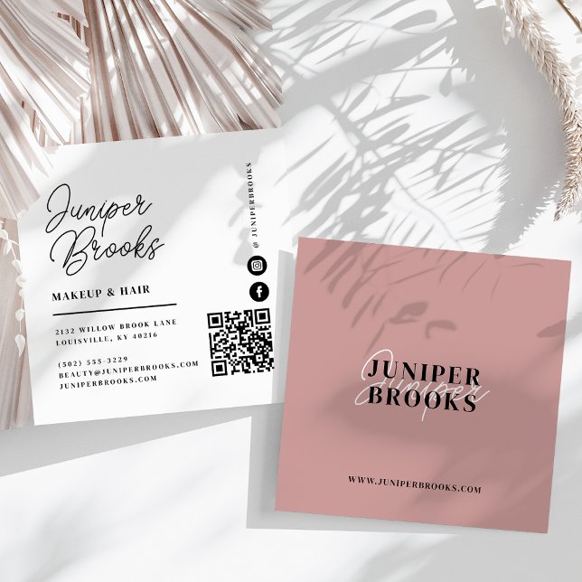 Elegant Minimalistisk Rosa QR-kod Fyrkantigt Visitkort (Skapare uppladdad)