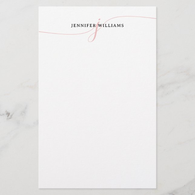 Elegant Minimalistisk  Rosa-skript Monogram Brevpapper (Framsida)