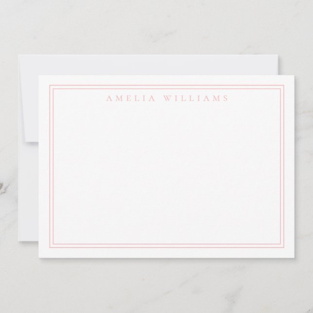 Elegant Minimalistisk Rosa två Gräns Anteckningskort (Framsida)