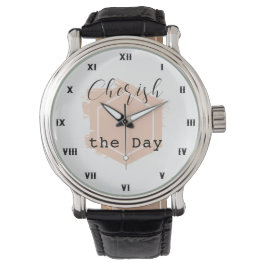 Elegant minimalistisk rosé peach geometrisk svart armbandsur