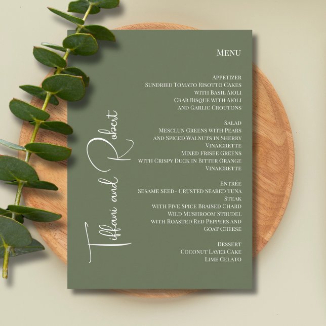 Elegant: Minimalistisk Sage Grönt Big Namn Bröllop Meny (Skapare uppladdad)