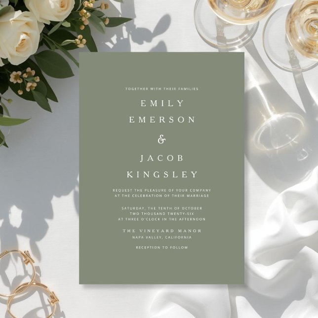 Elegant minimalistisk salvia grön bröllop  inbjudningar (Elegant Minimalist Sage Green Wedding Invitation)