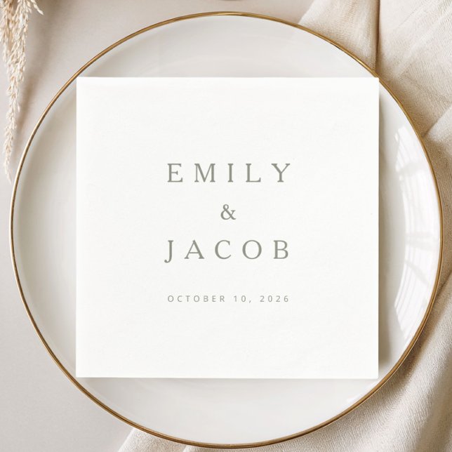 Elegant minimalistisk salviagrön bröllopsfest pappersservett (Elegant Minimalist Sage Green Wedding Napkins)