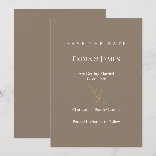 Elegant minimalistisk Save the Date-kort | Modernt Spara Datumet (Fram/baksida)