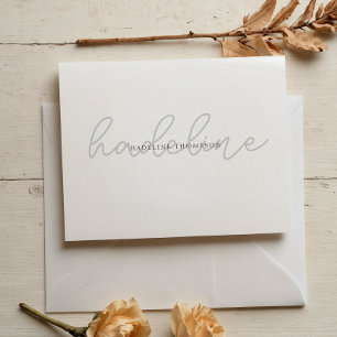 Elegant Minimalistisk Silver Monogrammed skript Na Anteckningskort