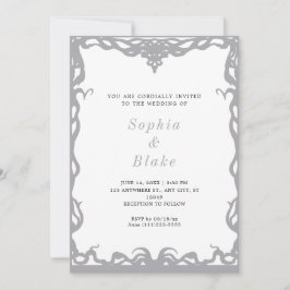 Elegant Minimalistisk Silver & White Art Deco Bröl Inbjudningar