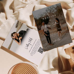 Elegant Minimalistisk skript 2 Foto QR-kod Bröllop Inbjudningar