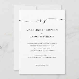 Elegant Minimalistisk skript Monogram Bröllop Inbjudningar