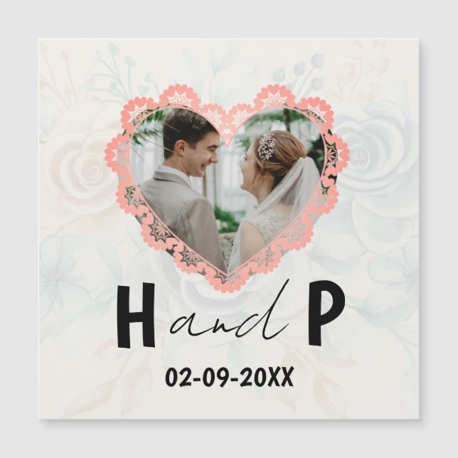 Elegant Minimalistisk skript, Monogram Photo Bröll Magnetisk Inbjudningskort (Framsida)