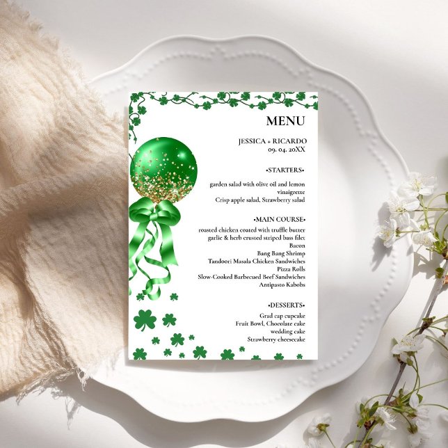 Elegant Minimalistisk St patrick's day Bord Bröllo Meny (Skapare uppladdad)